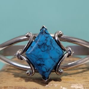 Vintage turquoise set in silver cuff bracelet